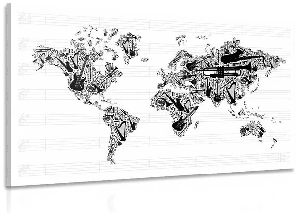Obraz hudobná mapa sveta v inverznej podobe