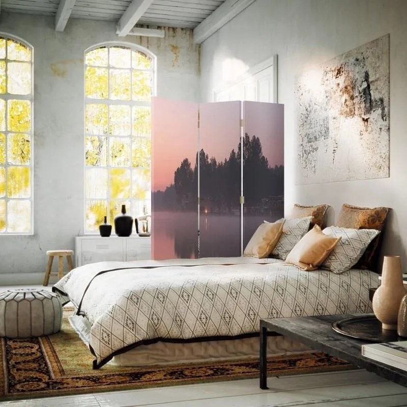 Gario Paraván Jazero v dopoludňajších hodinách Rozmery: 145 x 170 cm, Prevedenie: Otočný paraván 360°