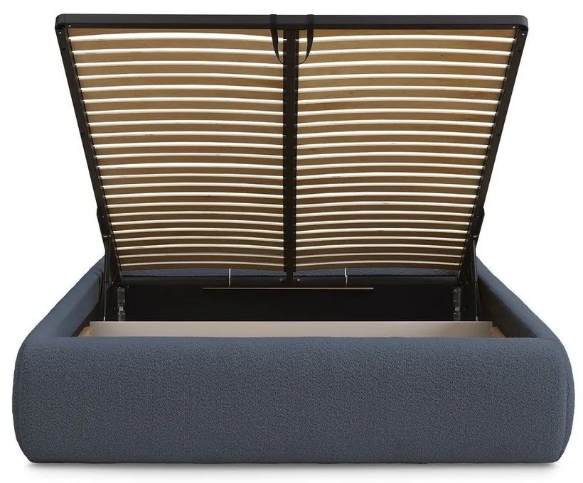Tmavomodrá čalúnená dvojlôžková posteľ s úložným priestorom/bez čela s roštom 180x200 cm Inera – Bobochic Paris