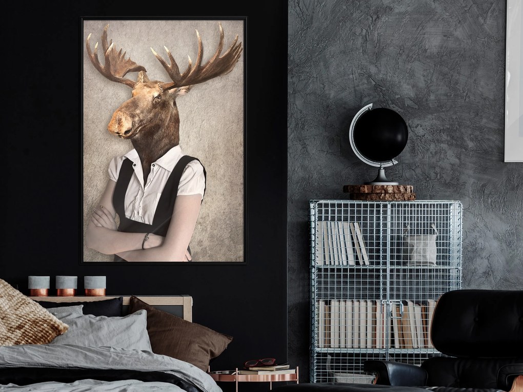 Artgeist Plagát - Brainy Moose [Poster] Veľkosť: 20x30, Verzia: Čierny rám s passe-partout