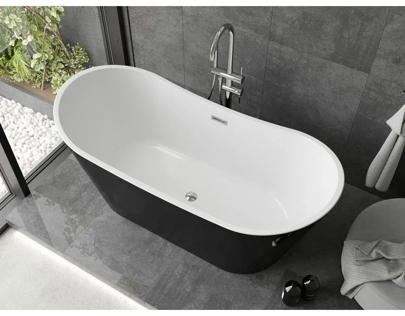Mexen Montana, voľne stojaca vaňa 180 x 80 cm, biela-čierna, chrómový prepad, 52011808075-01