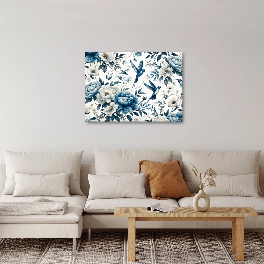 Obraz - Kolibríky s kvetmi (70x50 cm)