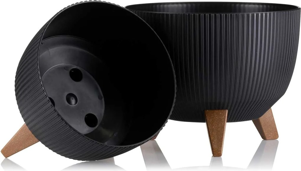 PLASTOVÝ KVETINÁČ ROSA LINEA ECO SADA 2KS 15X24,3 CM+18,3X29,2 CM ČIERNA