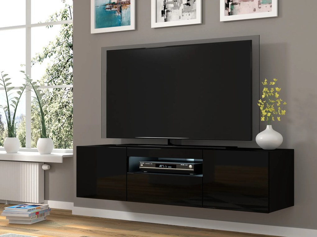 TV stolík/skrinka Aurora (čierny lesk) (LED). Vlastná spoľahlivá doprava až k Vám domov. 1057696