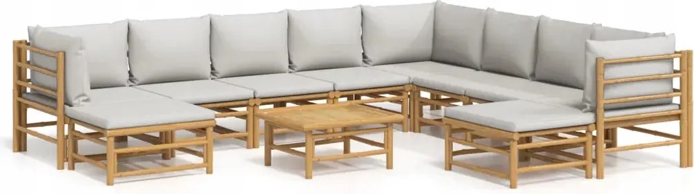 vidaXL 11-dielna sada záhradného nábytku, svetlošedé vankúše, bambus