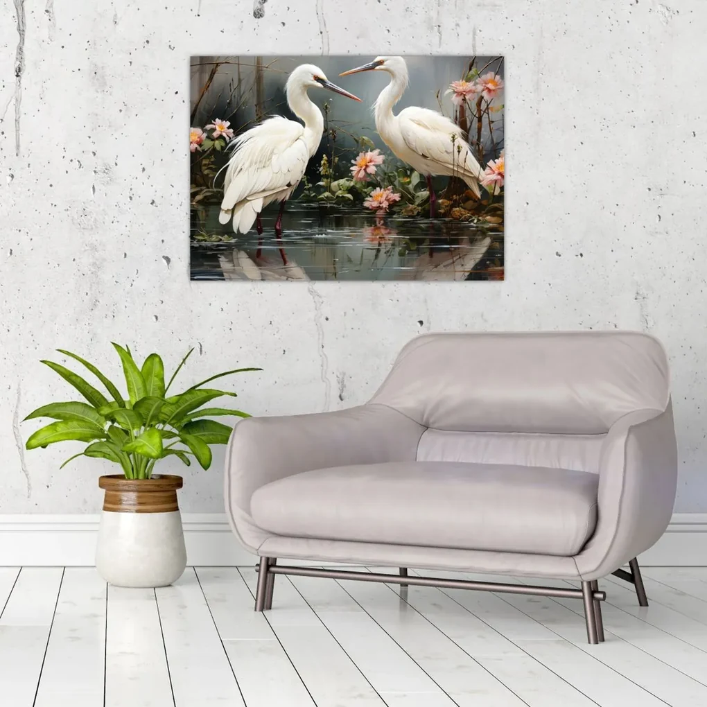 Obraz - Žeriavy biely (70x50 cm)