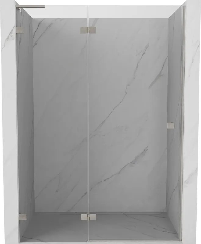 Mexen, Mexen Lunar L Otočné ľavé sprchové dvere 135 cm, transparentné, brúsený nikel - 834L-135-000-97-00-L