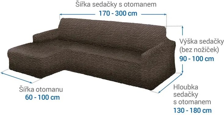 Bielastické poťahy CRISTINA oriešková sedačka s otomanom vľavo (š. 170 - 300 cm)