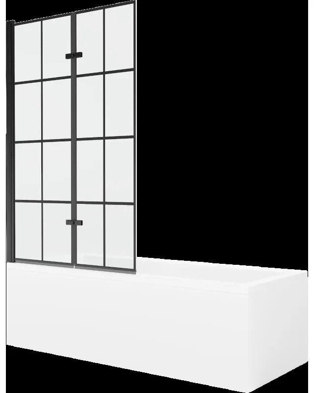 Mexen Cubik obdĺžniková vaňa 150 x 70 cm s obkladom a 2-krídlovou zástenou 100 cm, Čierny vzor - 550315070X9210027077