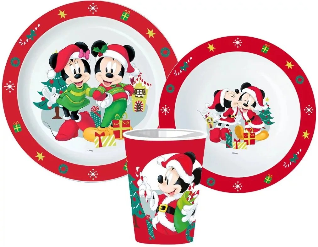 Detská vianočná sada plastového riadu pre deti Mickey &amp; Minnie Mouse - Disney - 3 diely