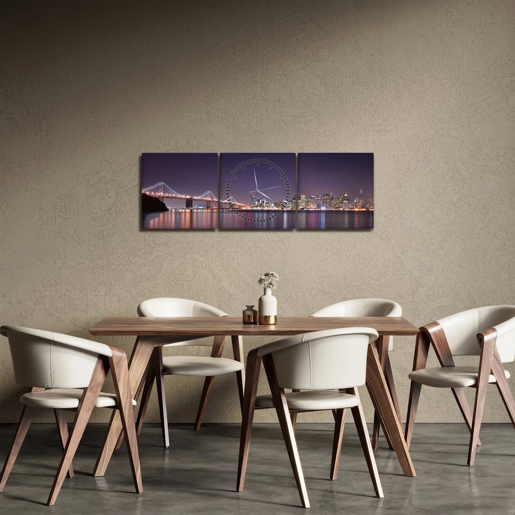 Obraz pohľadu na San Francisco, California (s hodinami) (90x30 cm)