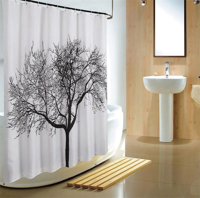 Aqualine Aqualine, Sprchový záves 180x200cm, polyester, čierna/biela, strom, ZP008