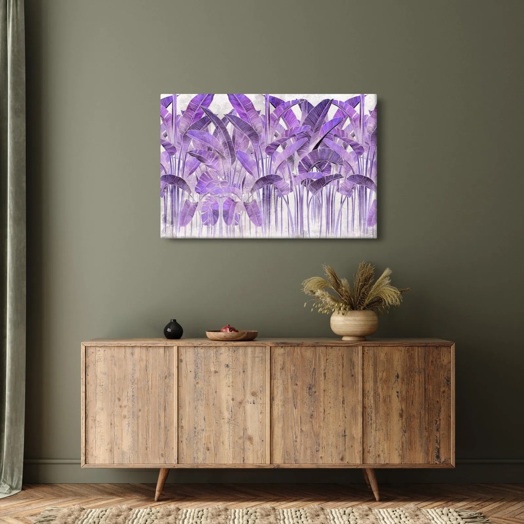 Obraz - Fialové listy v omietke (90x60 cm)