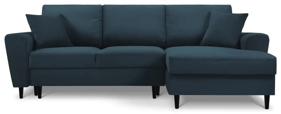 Tmavomodrá menčestrová rozkladacia/s úložným priestorom rohová pohovka (pravý roh/s leňoškou) Kyoto – Cosmopolitan Design