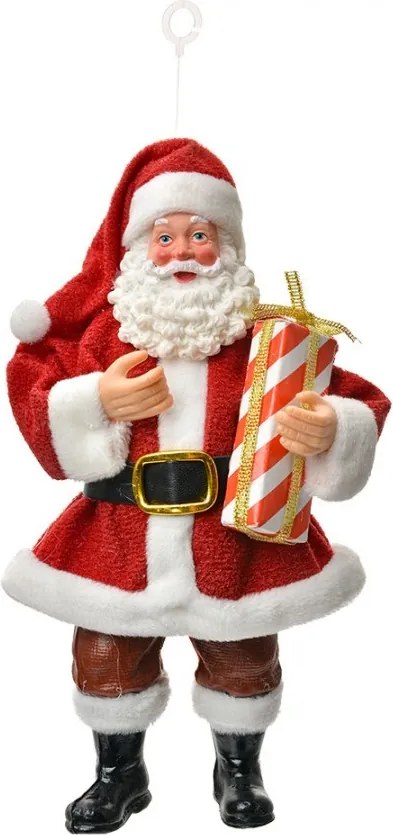 Červená závesná vianočná dekorácia Santa Claus držiaca darček - 10*6*17 cm