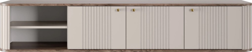 Závesná RTV skrinka Vesper 187 cm trojdverová - kasmír / orech / zlaté úchyty