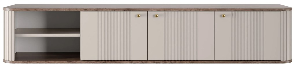 Závesný TV stolík Vespera 3D 187 cm - kašmírová /orech / zlatá