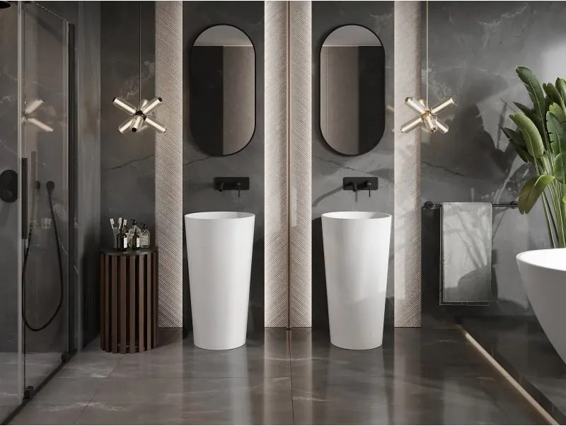 Mexen Onyx-03, voľne stojace umývadlo z konglomerátu 45x45x83 cm, biela matná, 26534500