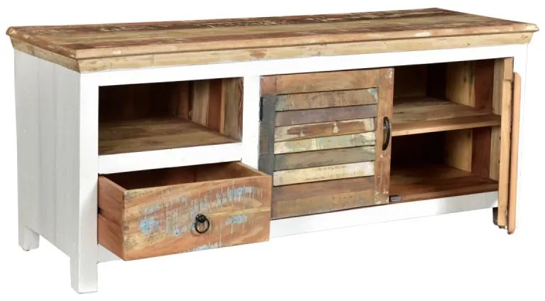 furniture-nabytek.cz - Masívny TV stolík Perth z recyklovaného dreva, lakovaný, biely / farebný – 150×50×60 cm