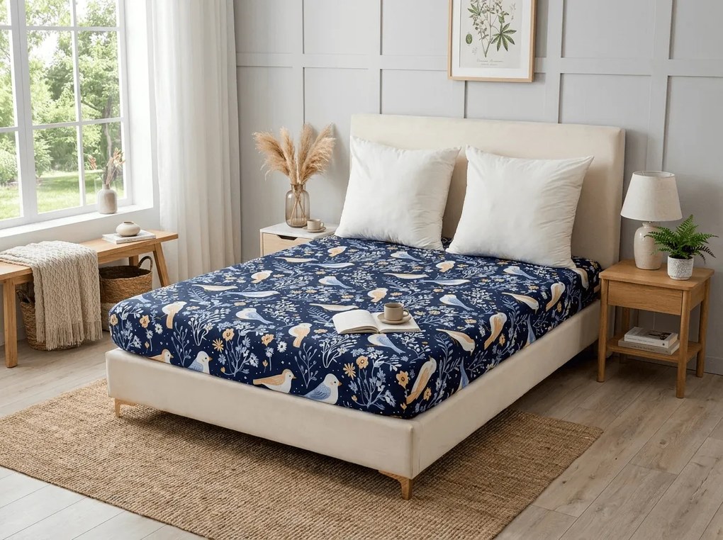 Plachta z mikrovlákna DENIM BIRDS modrá 180x200 cm