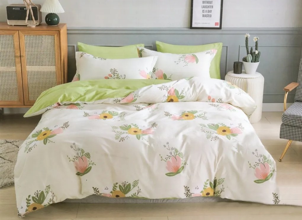 DomTextilu Kvalitné krémovo zelené bavlnené posteľné obliečky v jarných farbách 3 časti: 1ks 160 cmx200 + 2ks 70 cmx80 krémová 40232-184898