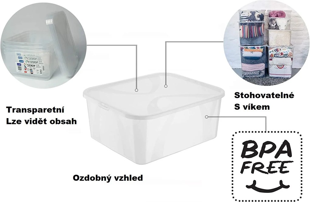 Sada 4 kusov úložných boxov s vekom, Rotho LONA, 42 x 35 x 11 (12 l)