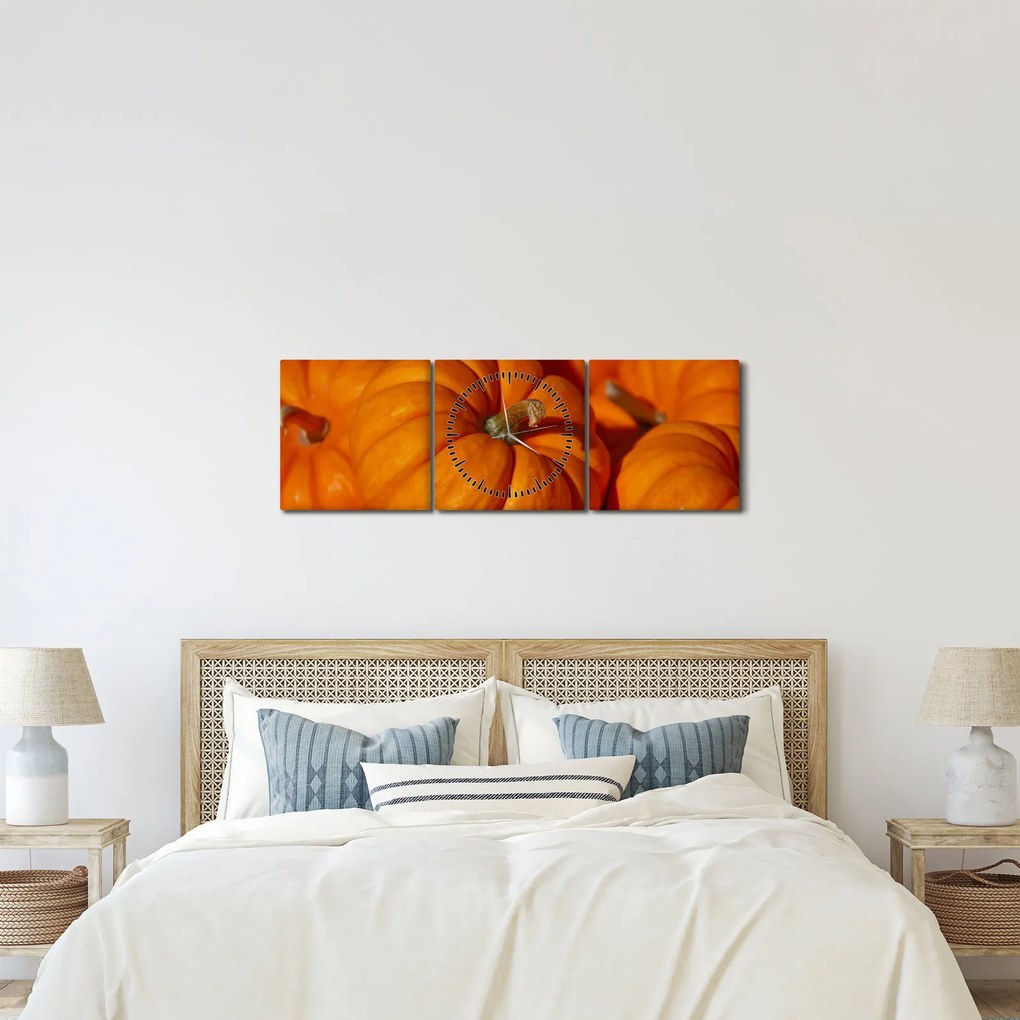 Obraz - Veľké tekvice (s hodinami) (90x30 cm)