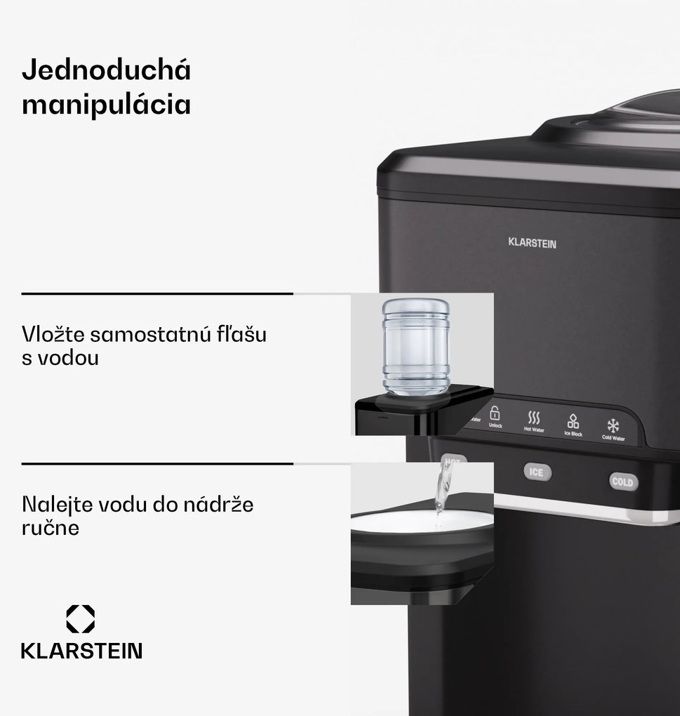 Klarstein Aqueous výrobník ľadu 3 v 1: kocky ľadu, dávkovač vody: horúca a studená, 20 kg/24h