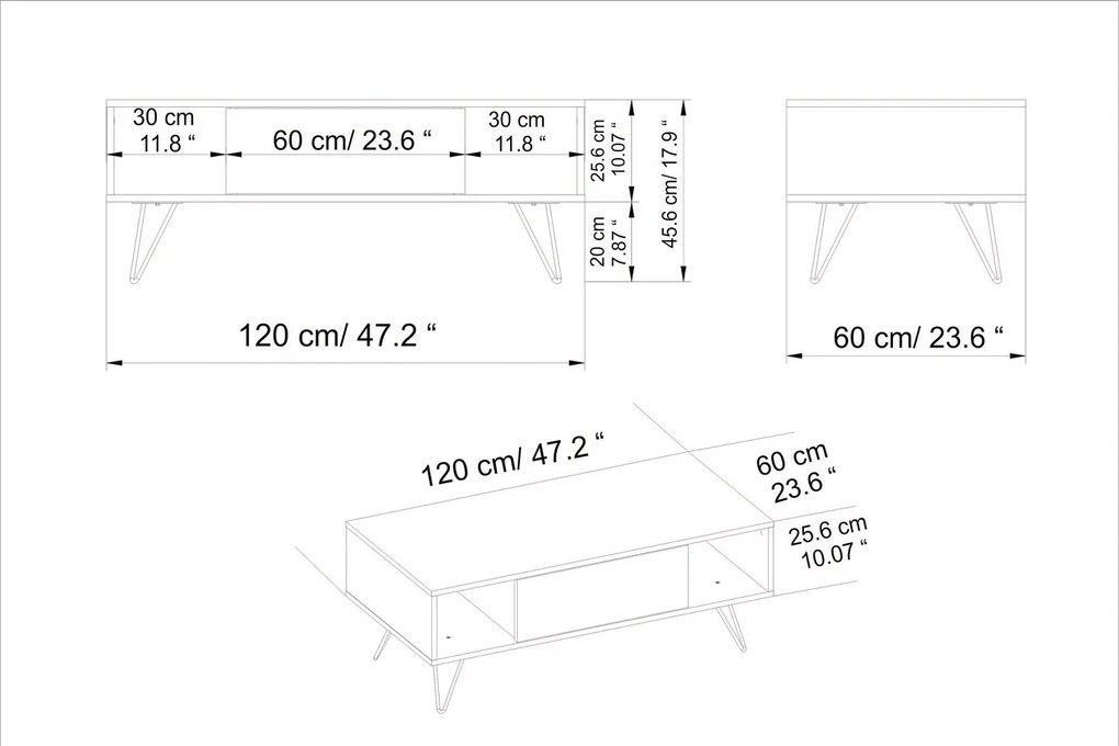 Dizajnový konferenčný stolík Baqia 120 cm orech čierny