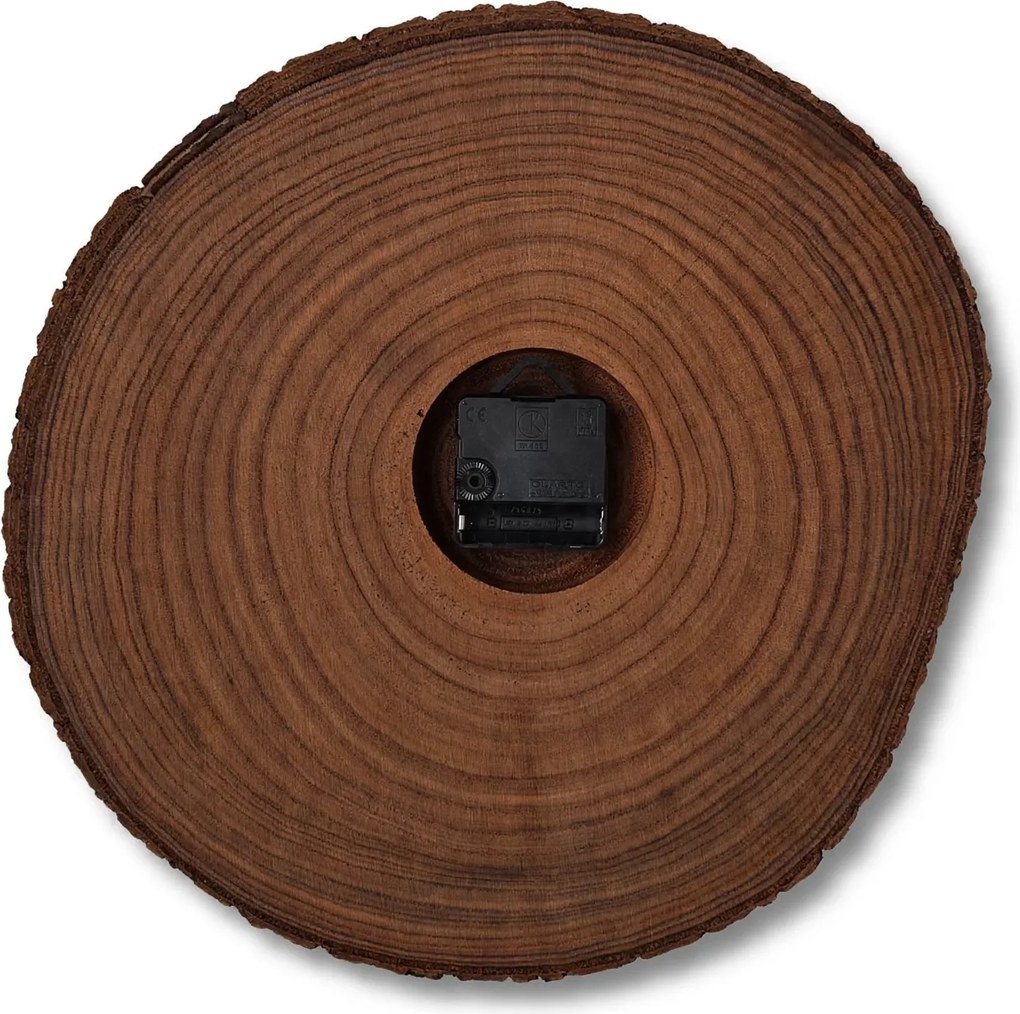 Drevené nástenné hodiny z plátu dreva s kôrou a letokruhmi | KORRO: Amber - 3072 26-29 cm 4814-115583 KOR007-29-AMBER