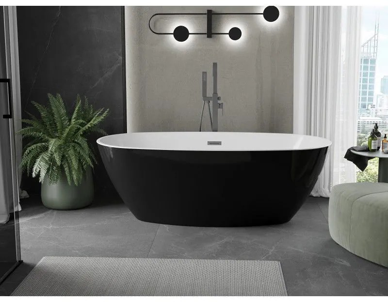 Mexen Eris, voľne stojaca vaňa 180 x 95 cm, biela-čierna, grafitová matná, 53441809575-66