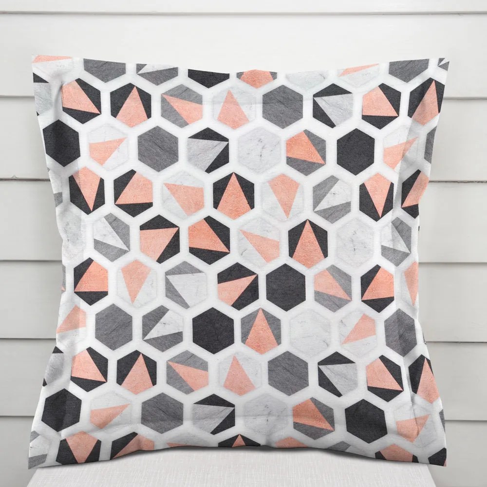 Biante Dekoračná obliečka na vankúš s lemom Leona LN-031 Lososovo-sivé hexagóny 60 x 60 cm