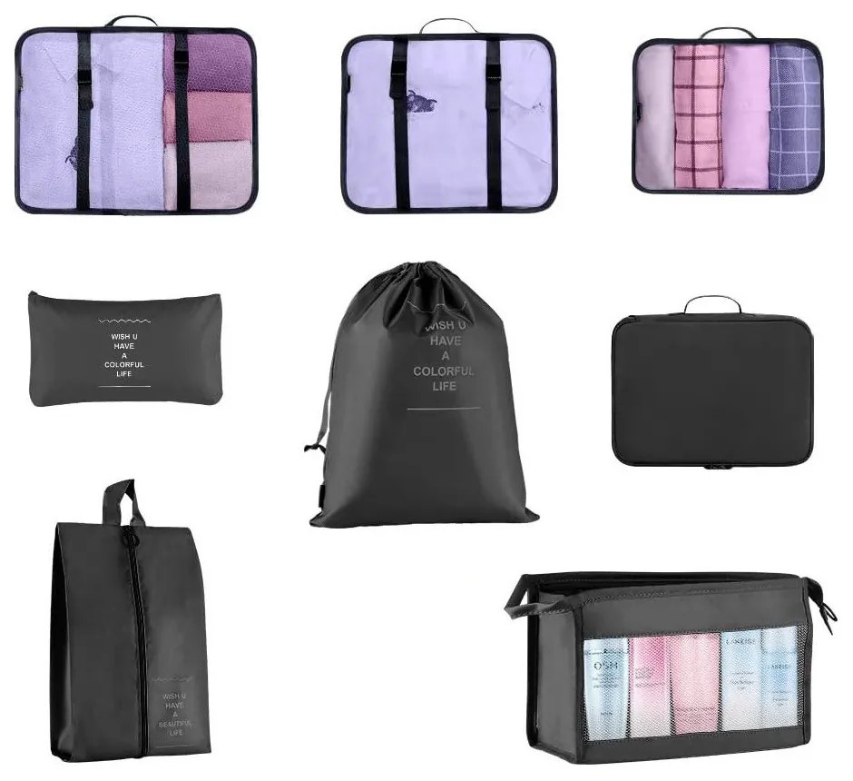 Sada organizérov do kufra, 8-dielna, čierna