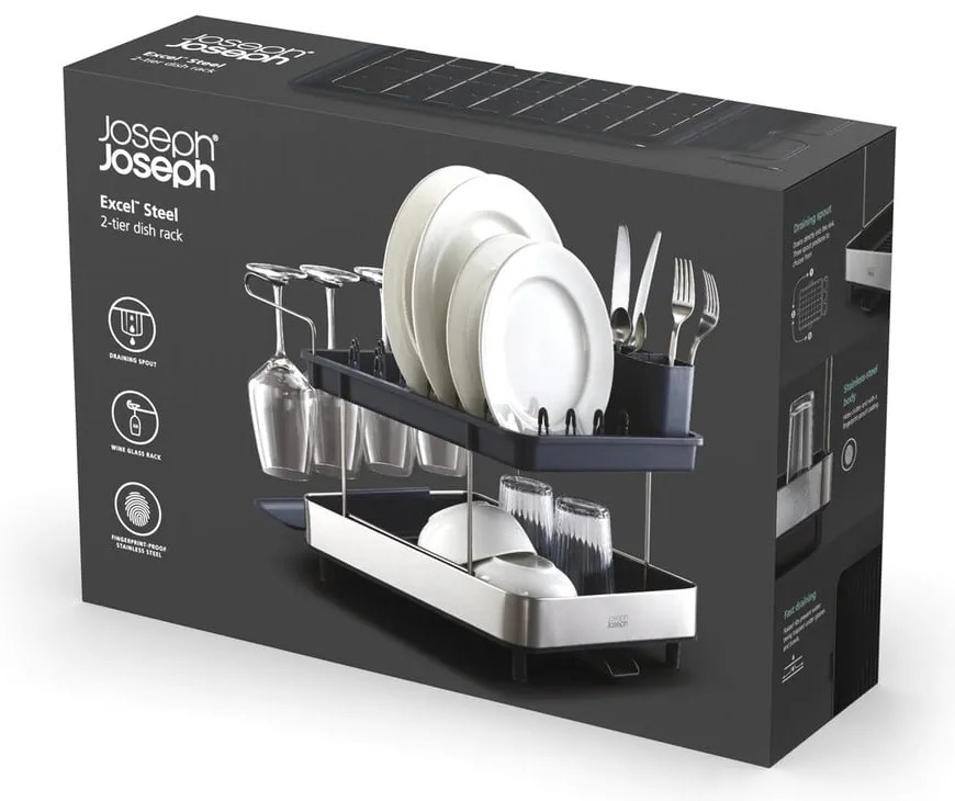 Sivý dvojposchodový anikoro odkvapkávač Excel – Joseph Joseph