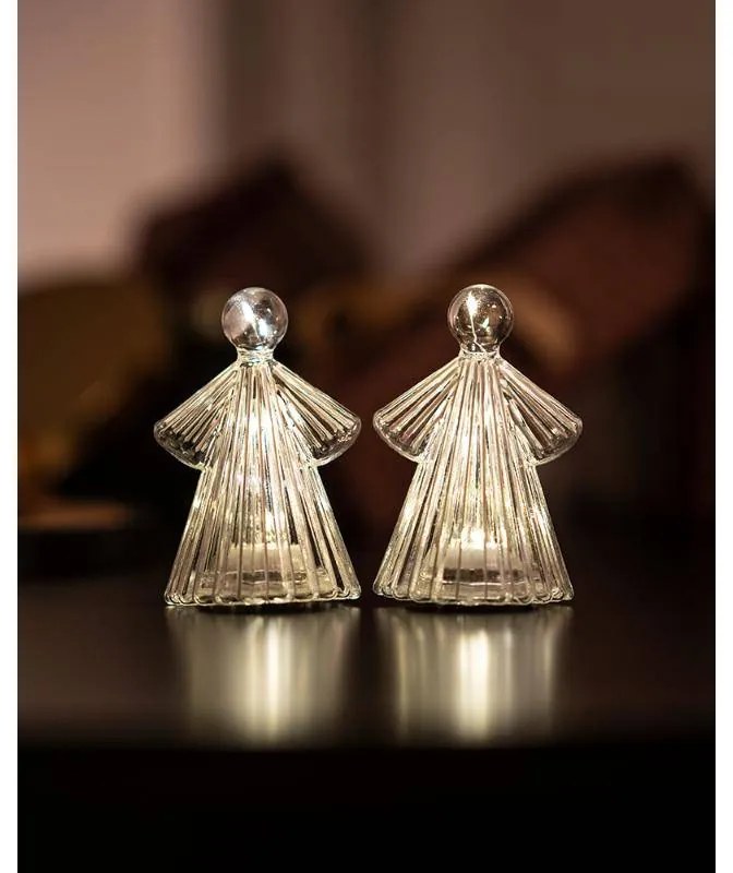 SIRIUS LED světelný anděl skleněný, čirý, 10 cm, sada 2 kusy