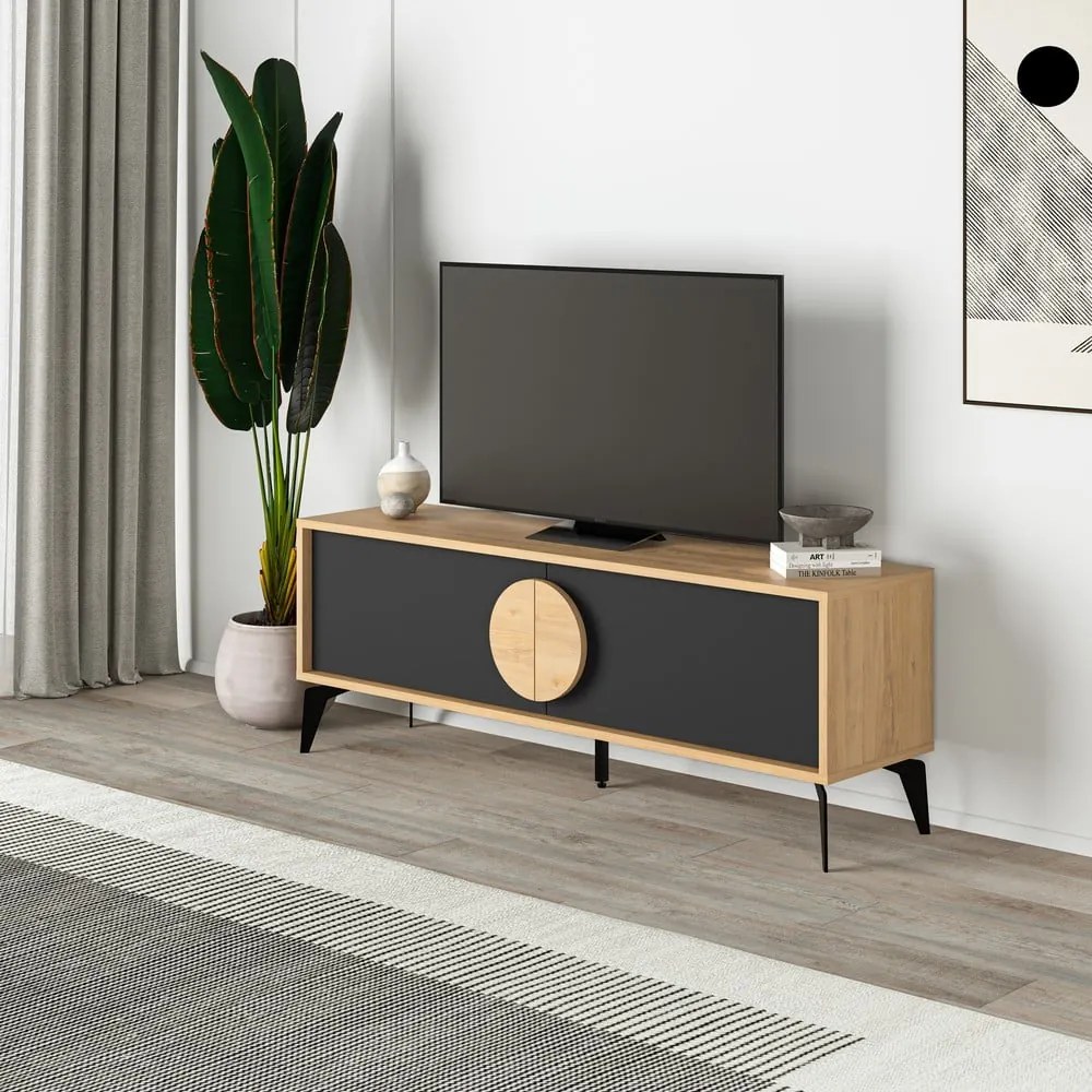 TV stolík v dekore duba v čierno-prírodnej farbe 140x51 cm Vae – Marckeric