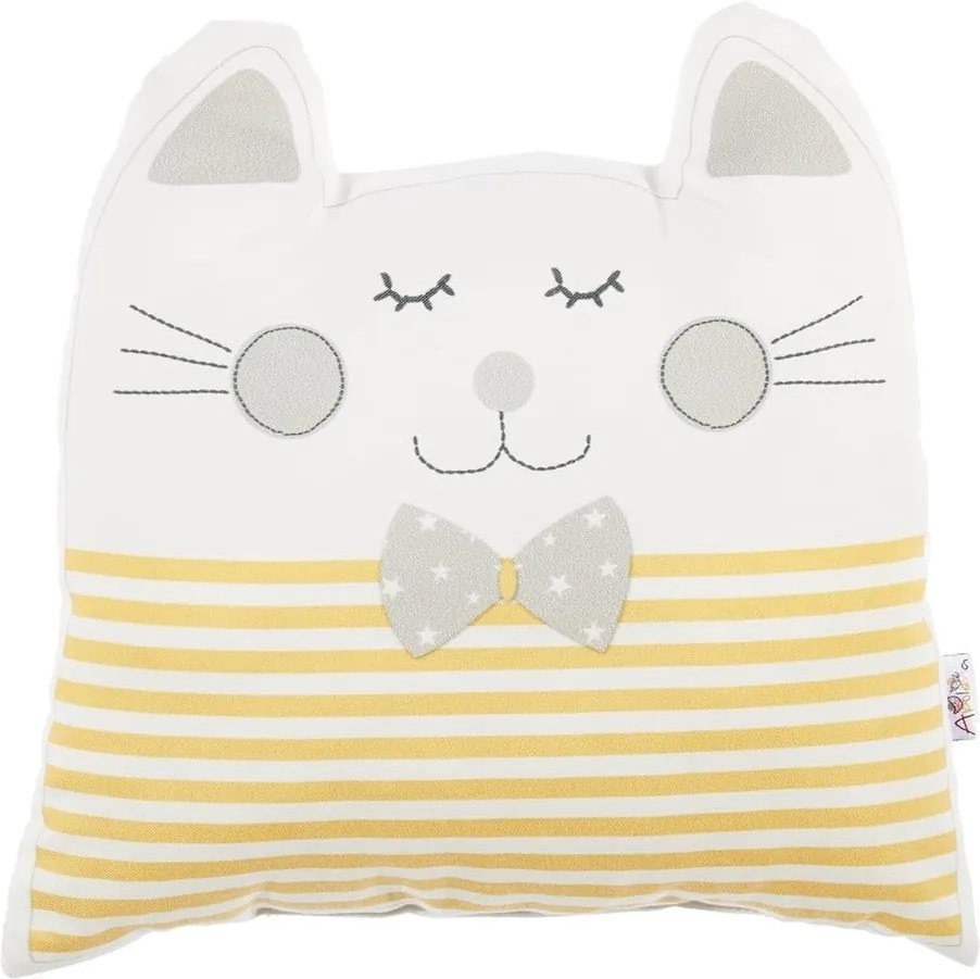 Žltý detský vankúšik s prímesou bavlny Mike & Co. NEW YORK Pillow Toy Big Cat, 29 x 29 cm