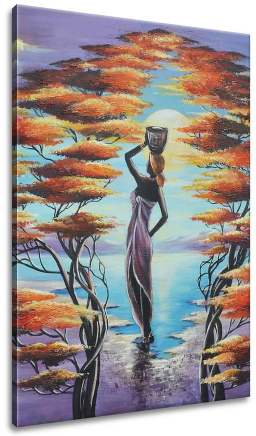 Gario Ručne maľovaný obraz Africká žena s košíkom Rozmery: 100 x 70 cm
