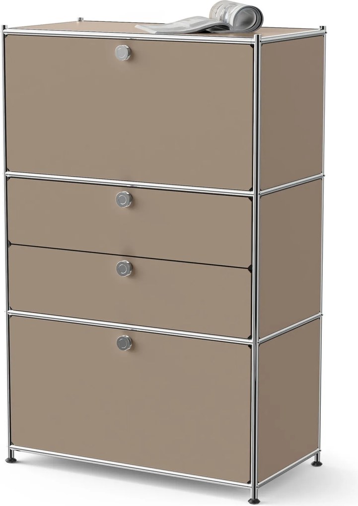 Kovová komoda »CN3« s 2 výklopnými priečinkami a 2 zásuvkami, hnedosivá