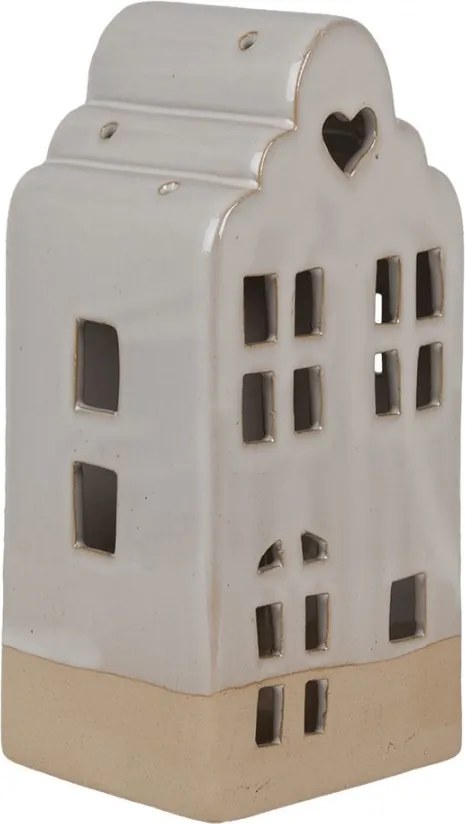 Béžový keramický domček svietnik na čajovú sviečku House L - 11*10*23 cm