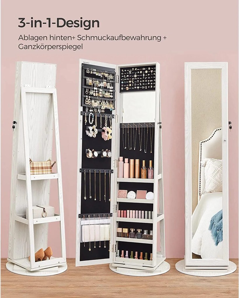 Šperkovnica, otočná o 360°, s odkladacou policou, biela