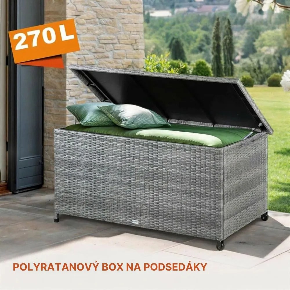 Polyratanový úložný box RICCO, 117x53x60cm, šedá Casaria