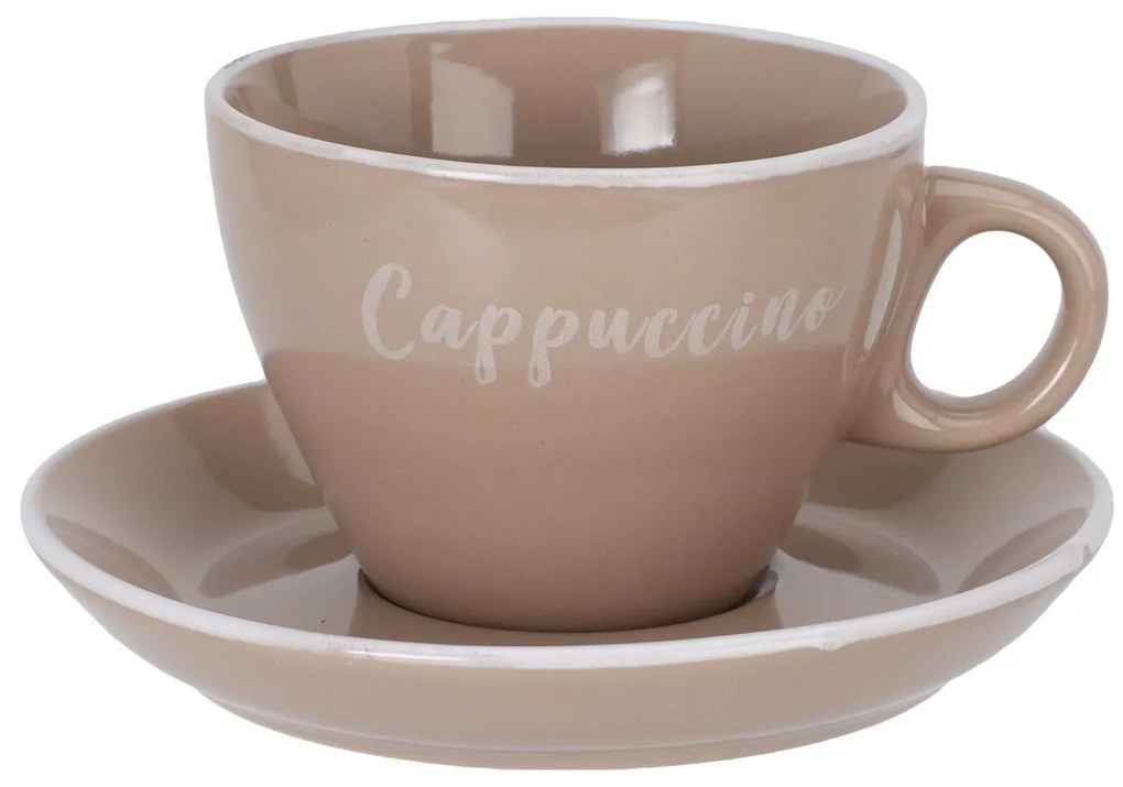 Súprava 4 kameninových šálok s podšálkami Cappuccino 220 ml, mix farieb