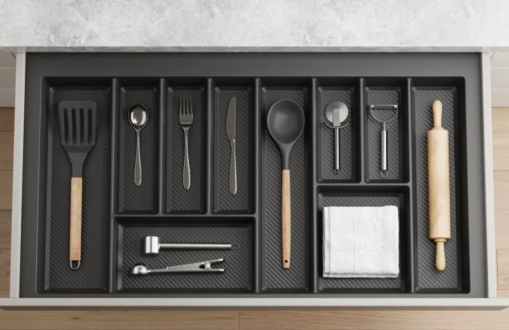 IN-DURO Príborník STRIPES 79 - 85 cm s hĺbkou 42 - 49 cm, antracit