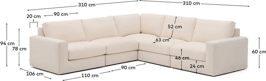 Béžová ženilková rohová pohovka (variabilný roh/do L) Alea – Kave Home