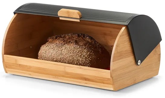 Zeller Present Chlebník veľký, bambusový s odklápacím vekom - čierny kov
