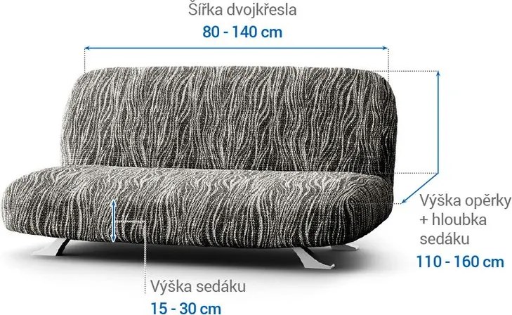 Bielastické poťahy UNIVERSO NOVÉ žíhané čiernobiele dvojkreslo s drevenými rúčkami (š. 80 - 140 cm)
