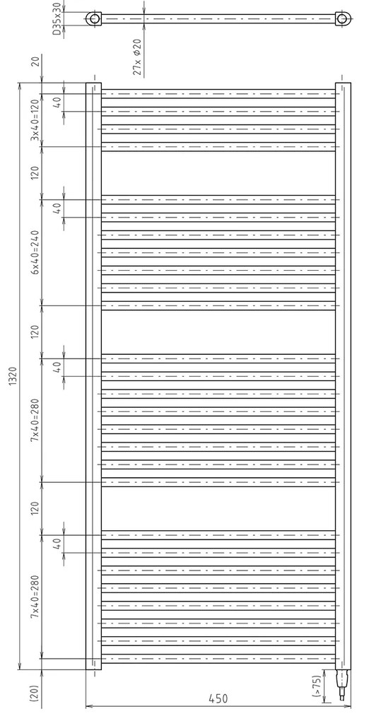 Aqualine Aqualine, DIRECT-E elektrické vykurovacie teleso, rovné, 450x1320 mm, 400 W, čierna, ILE34TB
