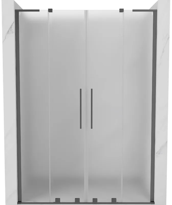 Mexen Velar L Duo, posuvné sprchové dvere do otvoru 140 cm, 8mm sklo námraza, brúsený grafit, 871-140-003-32-95