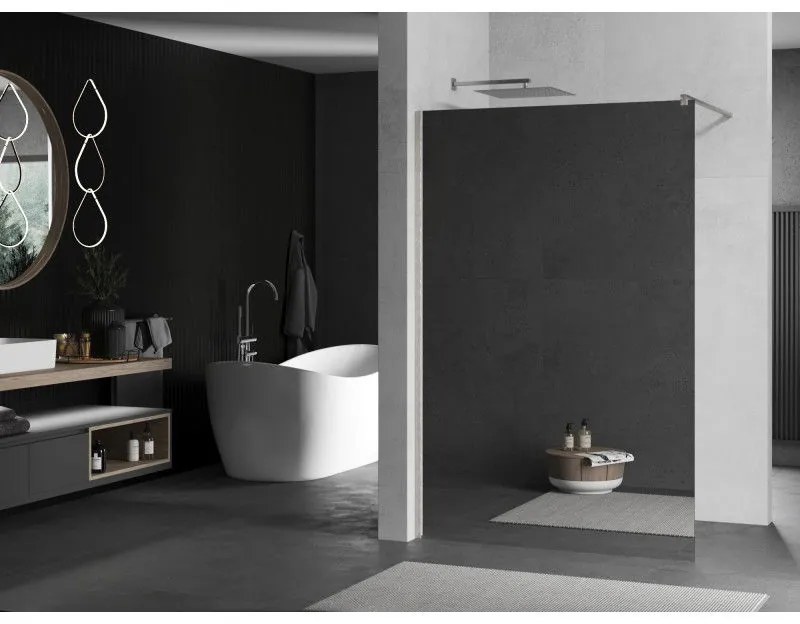 Mexen Kioto, sprchová zástena Walk-In 80 x 200 cm, 8mm sklo vzor zrkadlo, brúsená oceľ profil, 800-080-101-97-50